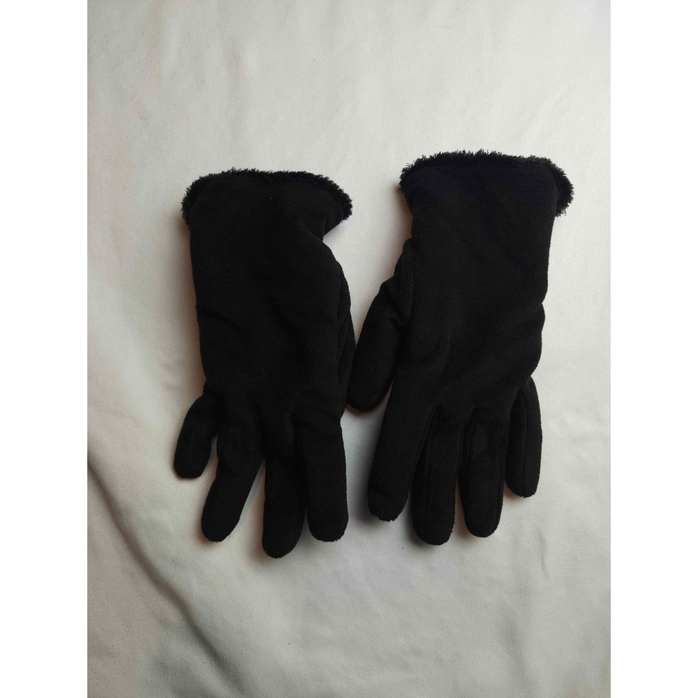 Isotoner Womens Black Fleece Gloves Faux Fur Trim Grip Palm Style OS